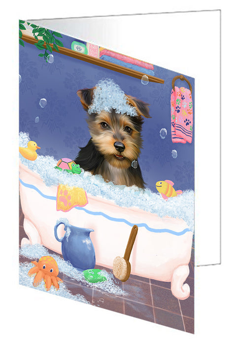 Rub A Dub Dog In A Tub Australian Terrier Dog Handmade Artwork Assorted Pets Greeting Cards and Note Cards with Envelopes for All Occasions and Holiday Seasons GCD79211