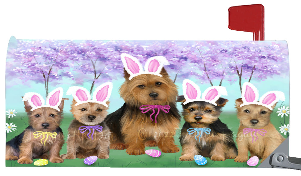 Easter Holiday Family Australian Terrier Dog Magnetic Mailbox Cover Both Sides Pet Theme Printed Decorative Letter Box Wrap Case Postbox Thick Magnetic Vinyl Material