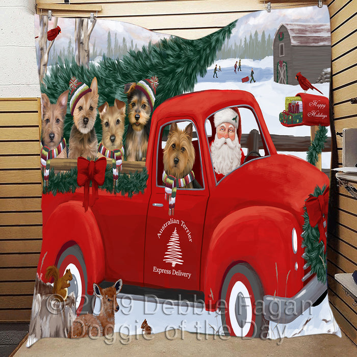 Christmas Santa Express Delivery Red Truck Australian Terrier Dogs Quilt