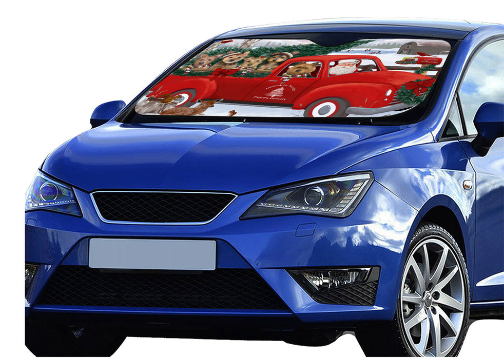 Christmas Santa Express Delivery Red Truck Australian Terrier Dogs Car Sun Shade