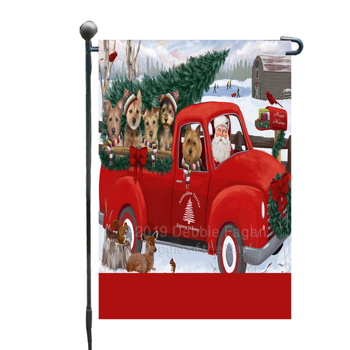 Personalized Christmas Santa Red Truck Express Delivery Australian Terrier Dogs Custom Garden Flags GFLG-DOTD-A57621