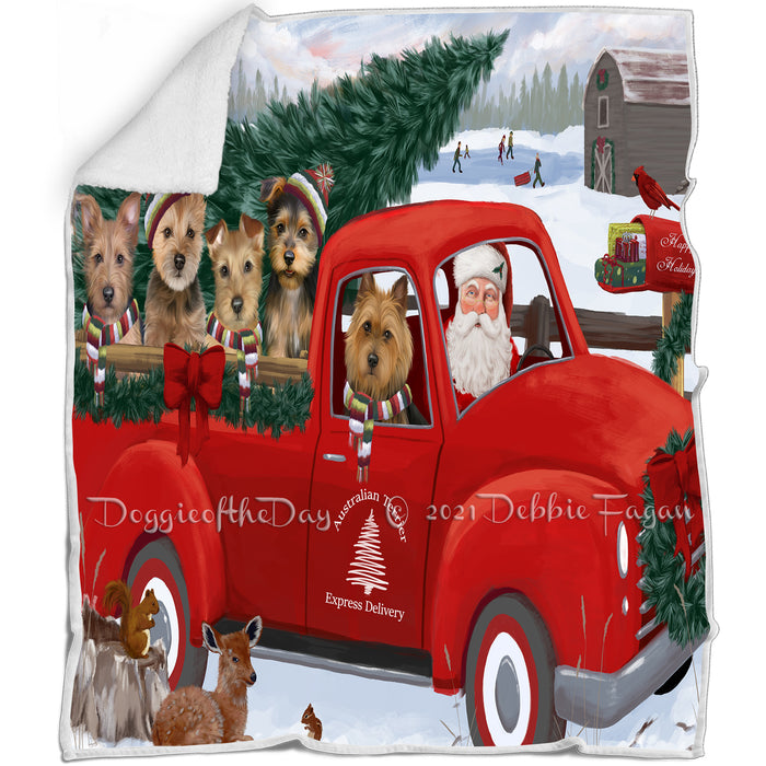 Christmas Santa Express Delivery Red Truck Australian Terriers Dog Family Blanket BLNKT112413