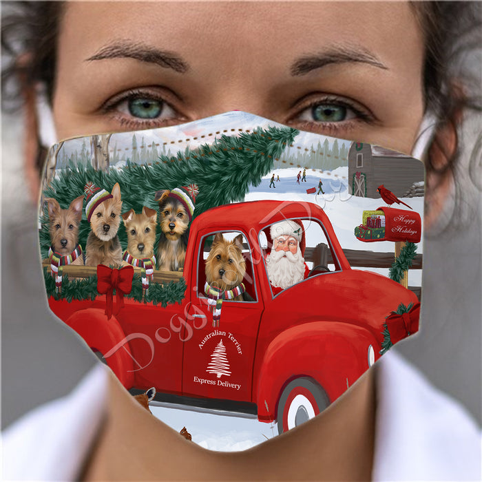 Christmas Santa Express Delivery Red Truck Australian Terrier Dogs Face Mask FM48407