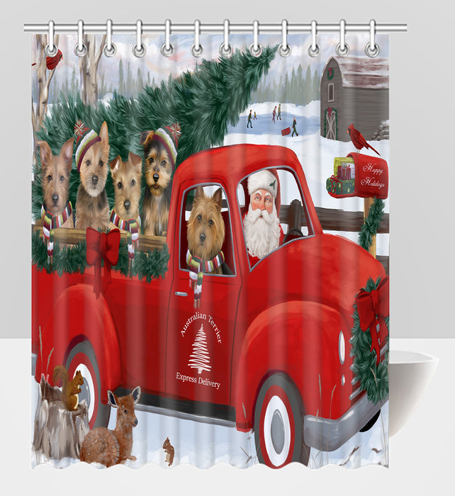 Christmas Santa Express Delivery Red Truck Australian Terrier Dogs Shower Curtain