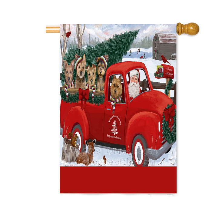Personalized Christmas Santa Red Truck Express Delivery Australian Terrier Dogs Custom House Flag FLG-DOTD-A57677