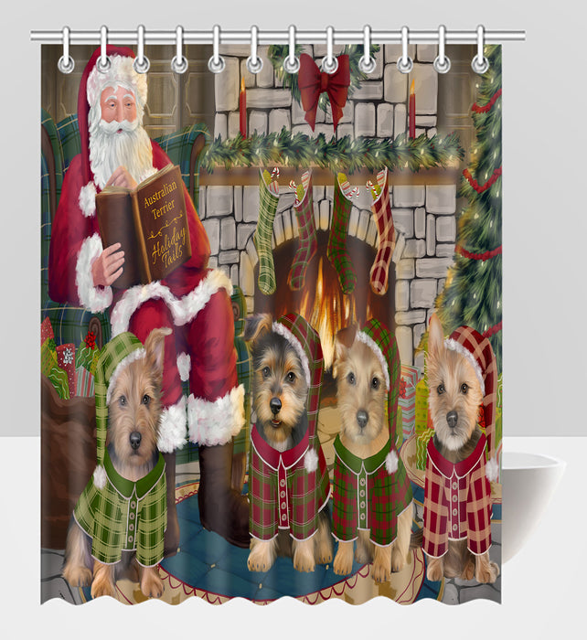 Christmas Cozy Holiday Fire Tails Australian Terrier Dogs Shower Curtain