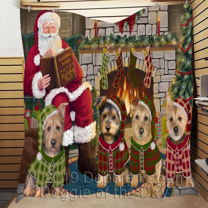 Christmas Cozy Holiday Fire Tails Australian Terrier Dogs Quilt