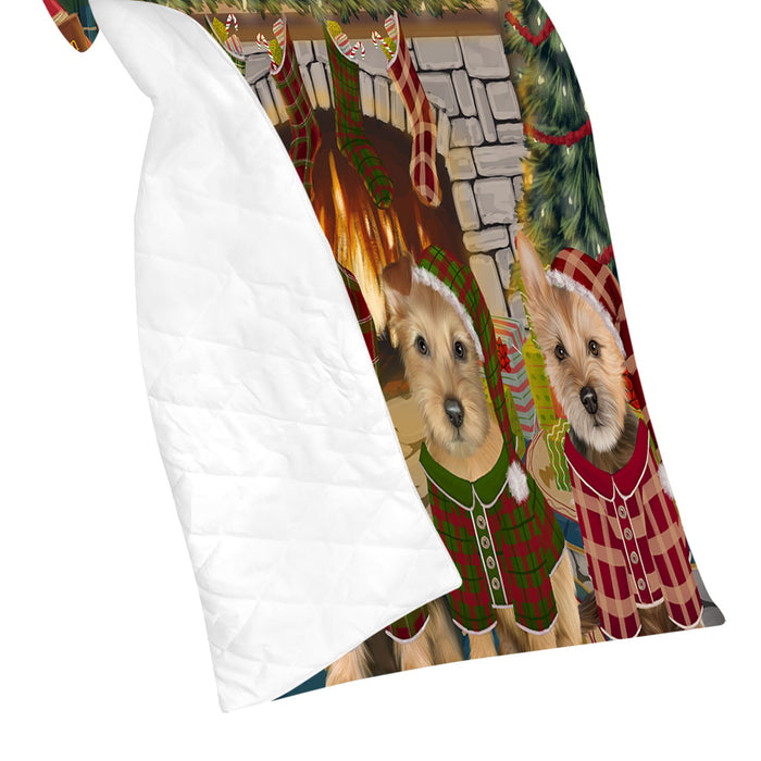 Christmas Cozy Holiday Fire Tails Australian Terrier Dogs Quilt