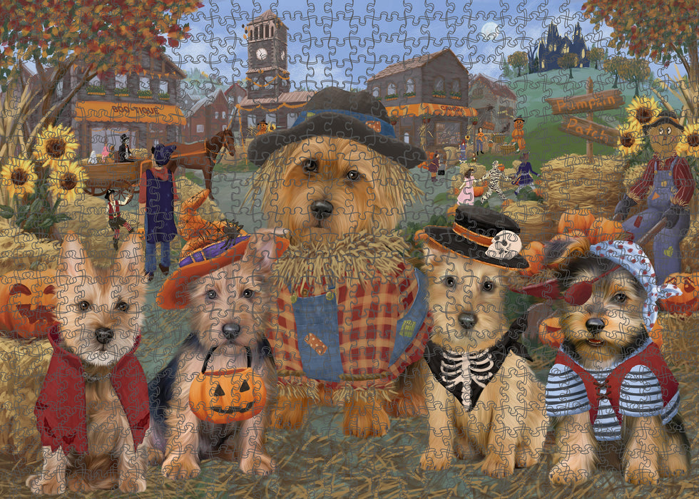 Halloween 'Round Town And Fall Pumpkin Scarecrow Both Australian Terrier Dogs Puzzle  PUZL96172