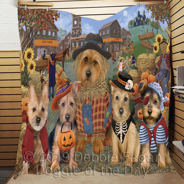 Halloween 'Round Town and Fall Pumpkin Scarecrow Both Australian Terrier Dogs Quilt