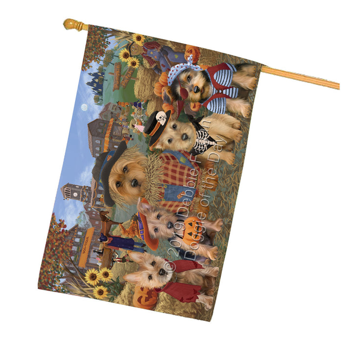 Halloween 'Round Town And Fall Pumpkin Scarecrow Both Australian Terrier Dogs House Flag FLG65622
