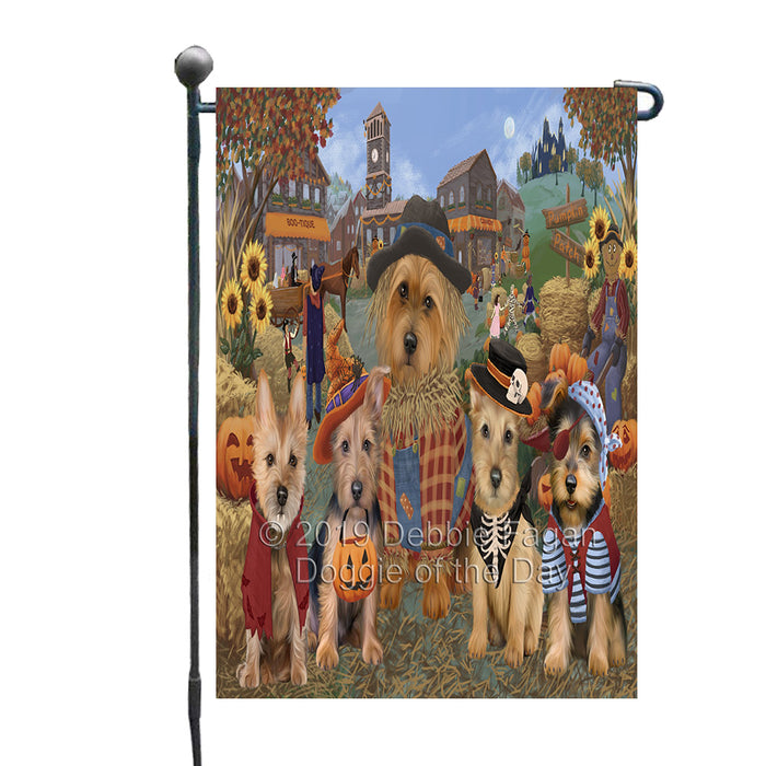 Halloween 'Round Town And Fall Pumpkin Scarecrow Both Australian Terrier Dogs Garden Flag GFLG65566