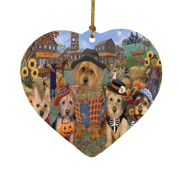Halloween 'Round Town Australian Shepherd Dogs Heart Christmas Ornament HPOR57465