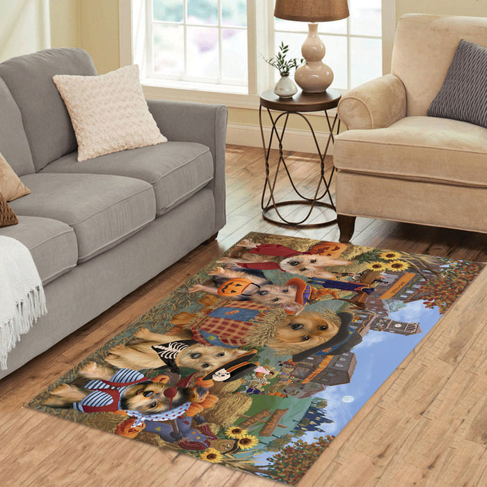 Halloween 'Round Town and Fall Pumpkin Scarecrow Both Australian Terrier Dogs Area Rug
