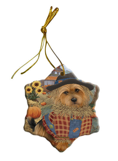 Fall Pumpkin Scarecrow Australian Terrier Dogs Star Porcelain Ornament SPOR57527