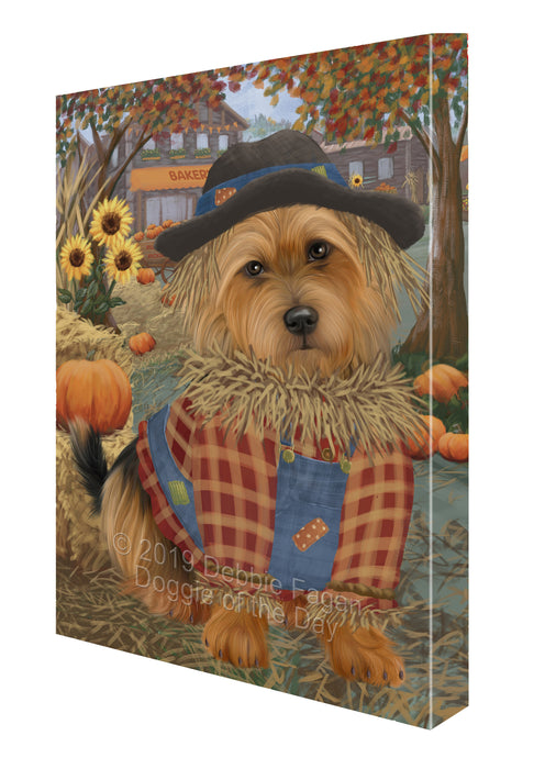 Halloween 'Round Town And Fall Pumpkin Scarecrow Both Australian Terrier Dogs Canvas Print Wall Art Décor CVS139832