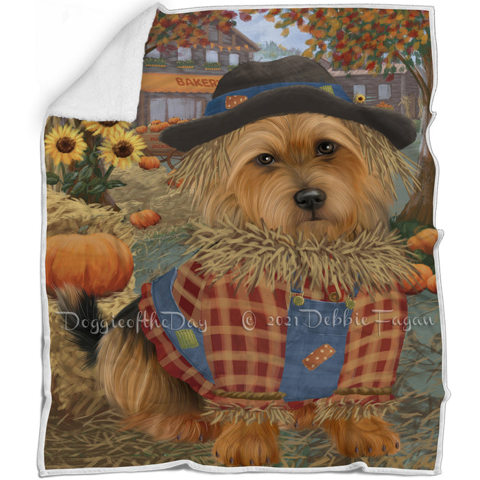Halloween 'Round Town And Fall Pumpkin Scarecrow Both Australian Terrier Dogs Blanket BLNKT139205