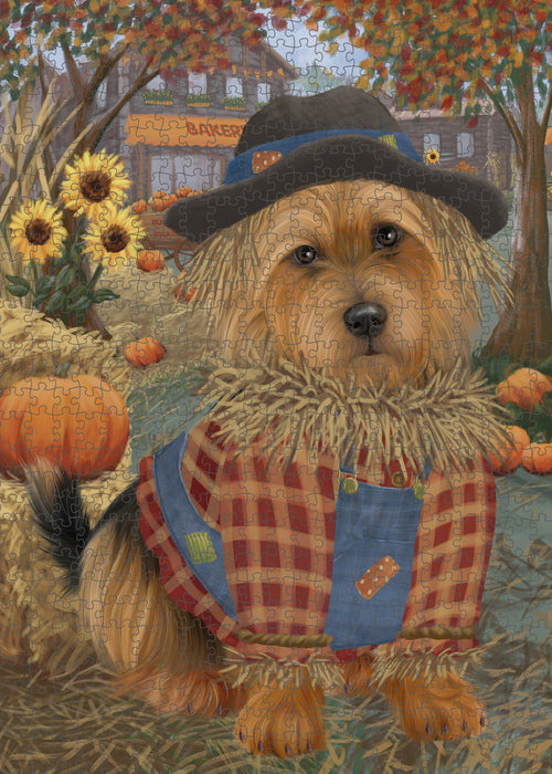 Halloween 'Round Town And Fall Pumpkin Scarecrow Both Australian Terrier Dogs Puzzle  PUZL96416