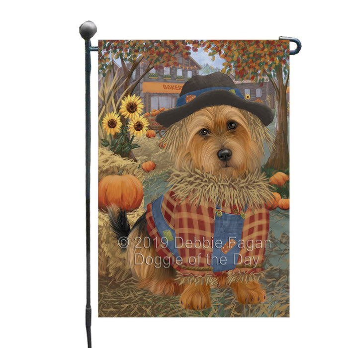 Halloween 'Round Town And Fall Pumpkin Scarecrow Both Australian Terrier Dogs Garden Flag GFLG65627