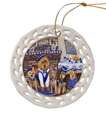 Happy Hanukkah Family Australian Terrier Dogs Doily Ornament DPOR57946