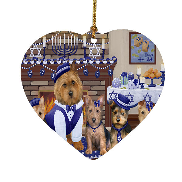 Happy Hanukkah Family Australian Terrier Dogs Heart Christmas Ornament HPOR57588