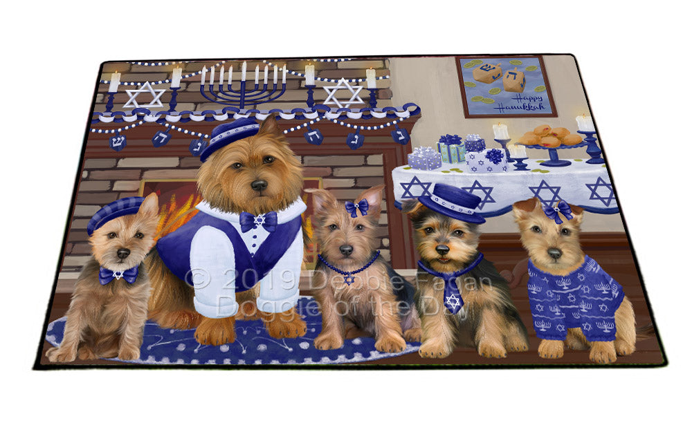 Happy Hanukkah Family and Happy Hanukkah Both Australian Terrier Dogs Floormat FLMS54026