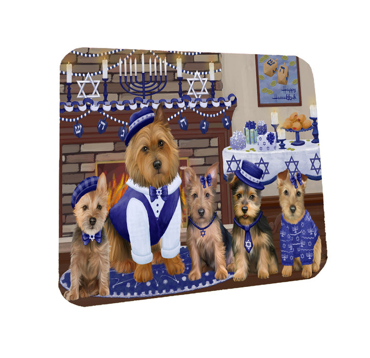 Happy Hanukkah Family Australian Terrier Dogs Coasters Set of 4 CSTA57544