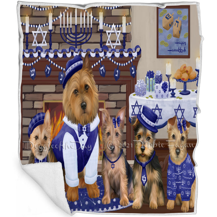 Happy Hanukkah Family and Happy Hanukkah Both Australian Terrier Dogs Blanket BLNKT140258