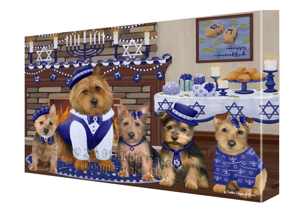 Happy Hanukkah Family and Happy Hanukkah Both Australian Terrier Dogs Canvas Print Wall Art Décor CVS140885