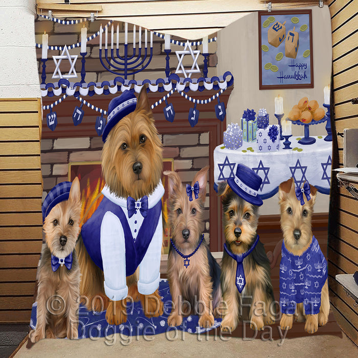 Happy Hanukkah Family and Happy Hanukkah Both Australian Terrier Dogs Quilt