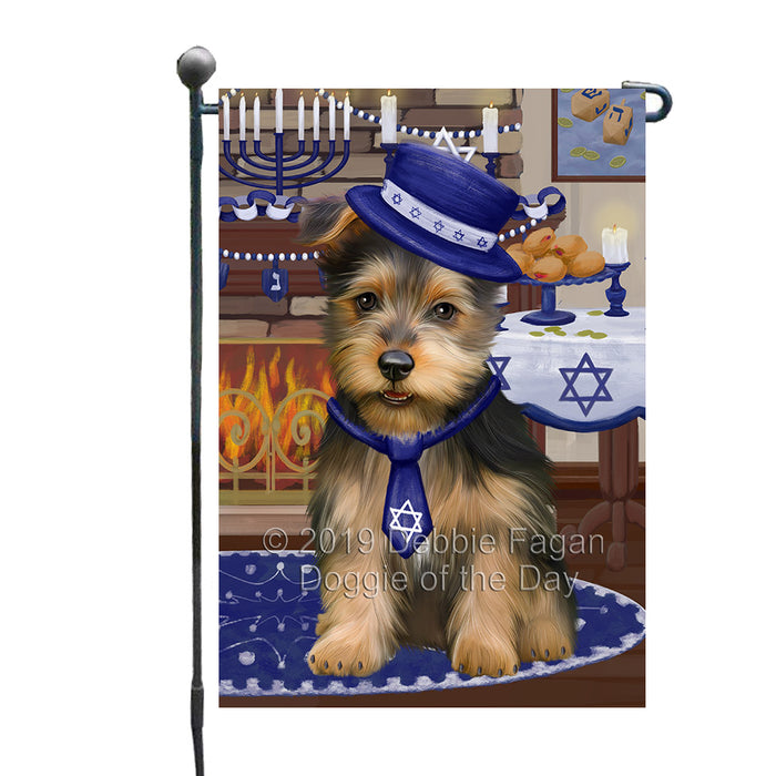 Happy Hanukkah Family and Happy Hanukkah Both Australian Terrier Dog Garden Flag GFLG65688