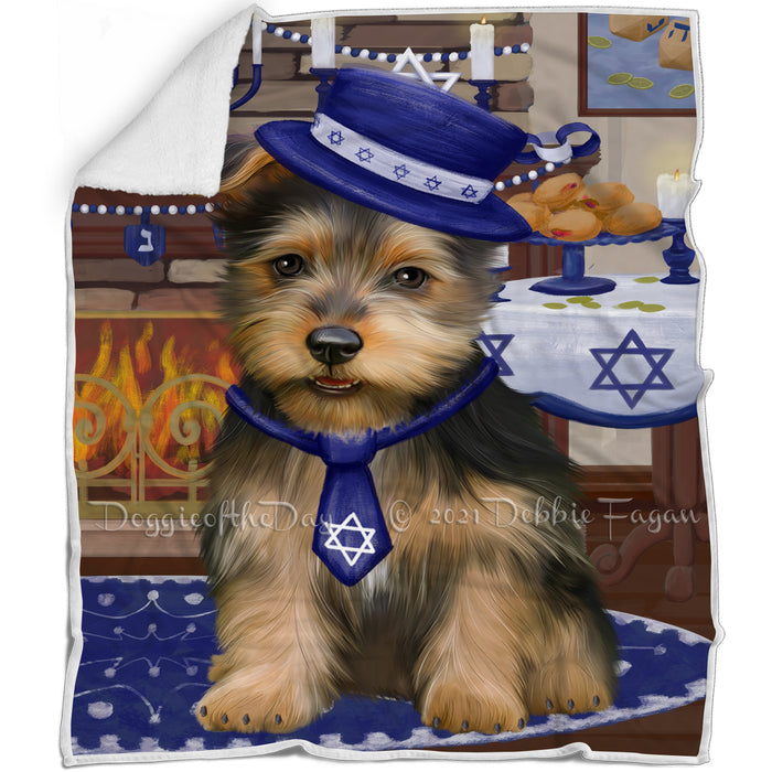 Happy Hanukkah Family and Happy Hanukkah Both Australian Terrier Dog Blanket BLNKT139754