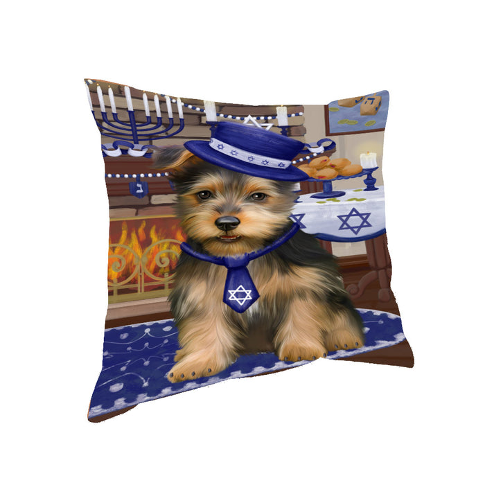 Happy Hanukkah Family and Happy Hanukkah Both Australian Terrier Dog Pillow PIL82976