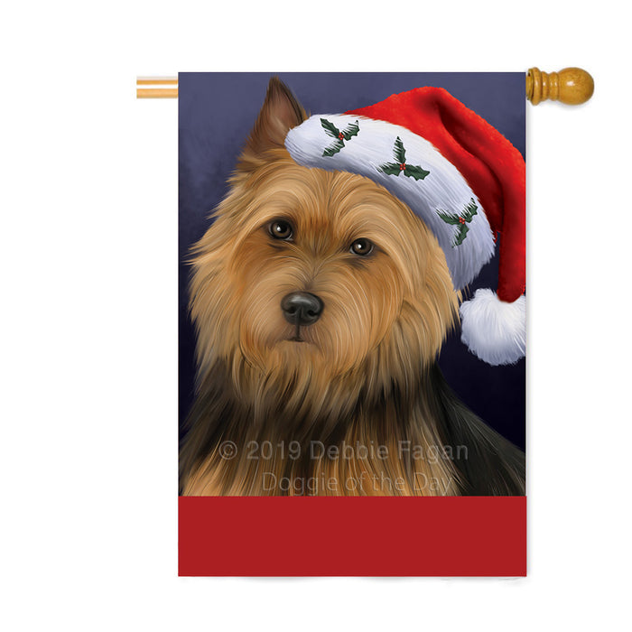 Personalized Christmas Holidays Australian Terrier Dog Wearing Santa Hat Portrait Head Custom House Flag FLG-DOTD-A59853