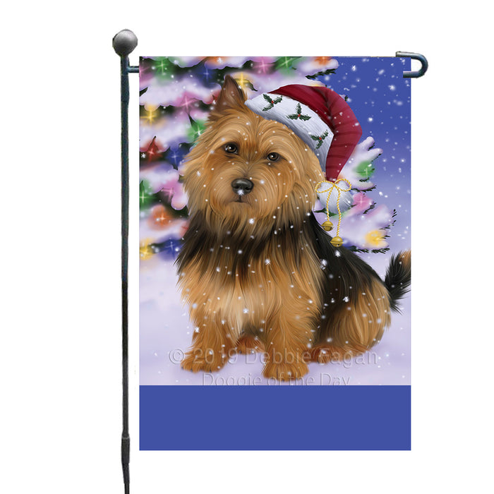 Personalized Winterland Wonderland Australian Terrier Dog In Christmas Holiday Scenic Background Custom Garden Flags GFLG-DOTD-A61218