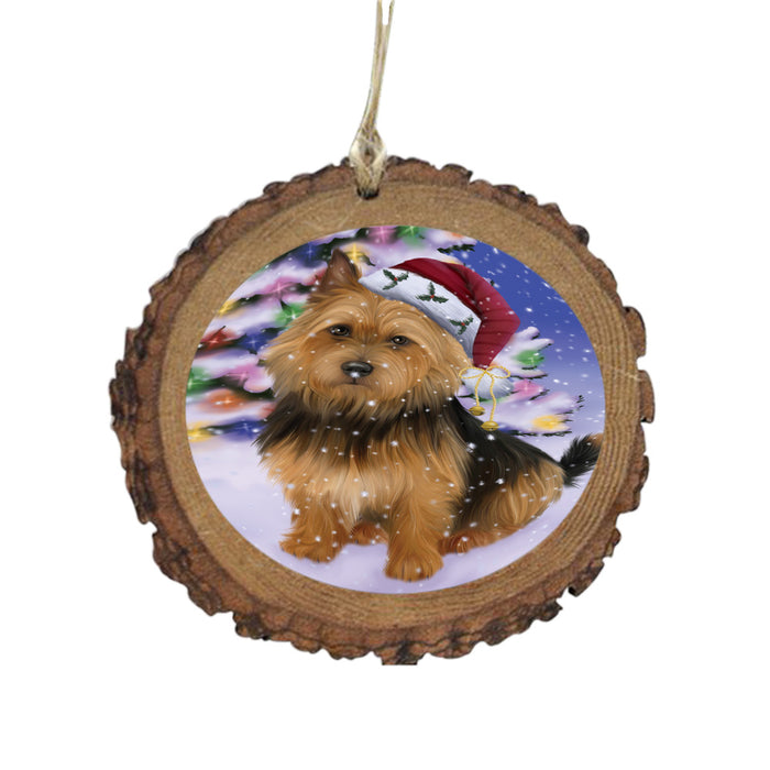 Winterland Wonderland Australian Terrier Dog In Christmas Holiday Scenic Background Wooden Christmas Ornament WOR49505