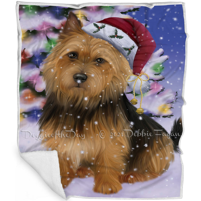 Winterland Wonderland Australian Terrier Dog In Christmas Holiday Scenic Background Blanket BLNKT100902