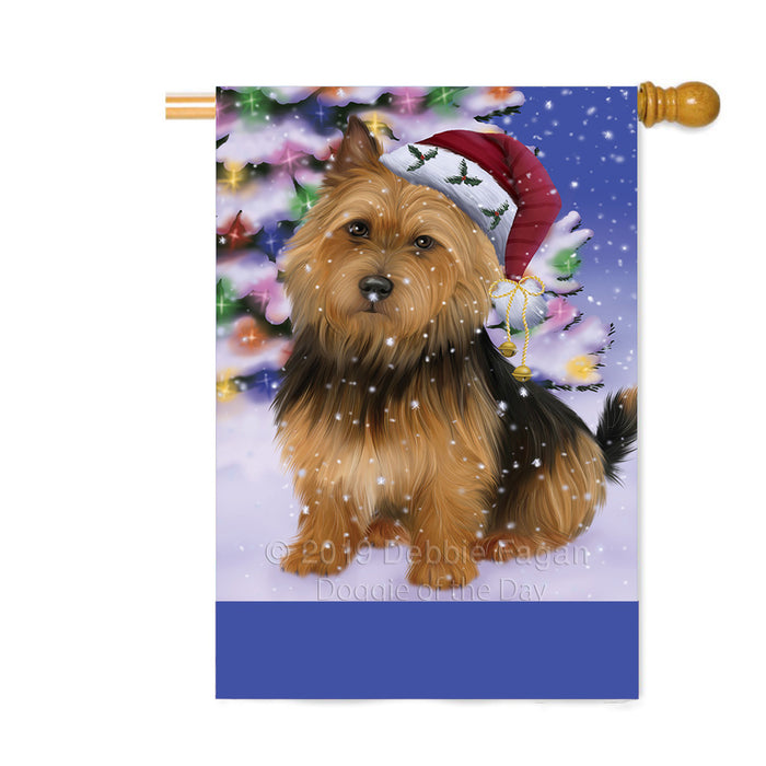 Personalized Winterland Wonderland Australian Terrier Dog In Christmas Holiday Scenic Background Custom House Flag FLG-DOTD-A61274