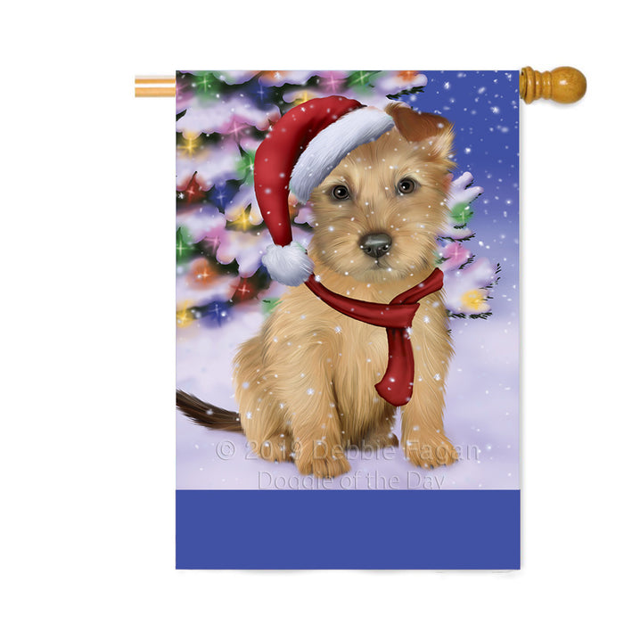 Personalized Winterland Wonderland Australian Terrier Dog In Christmas Holiday Scenic Background Custom House Flag FLG-DOTD-A61275