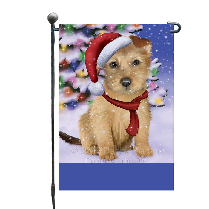 Personalized Winterland Wonderland Australian Terrier Dog In Christmas Holiday Scenic Background Custom Garden Flags GFLG-DOTD-A61219