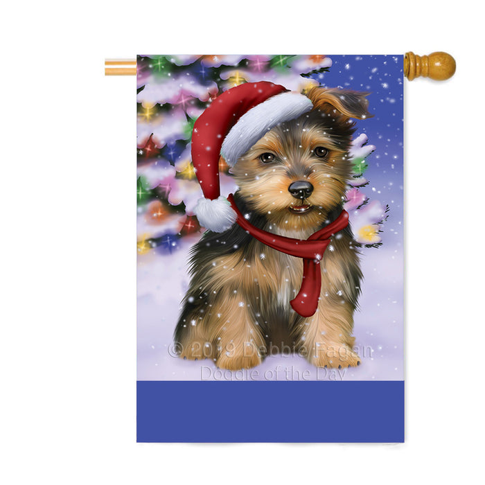 Personalized Winterland Wonderland Australian Terrier Dog In Christmas Holiday Scenic Background Custom House Flag FLG-DOTD-A61276