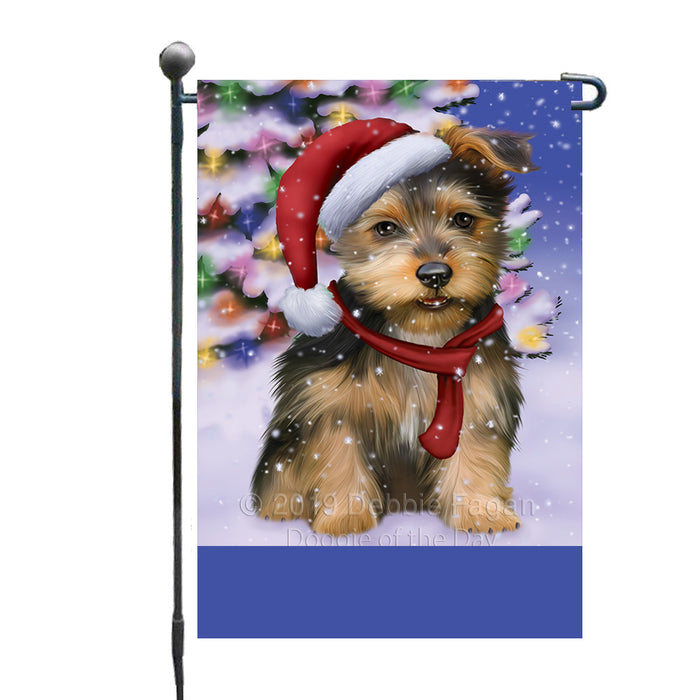 Personalized Winterland Wonderland Australian Terrier Dog In Christmas Holiday Scenic Background Custom Garden Flags GFLG-DOTD-A61220