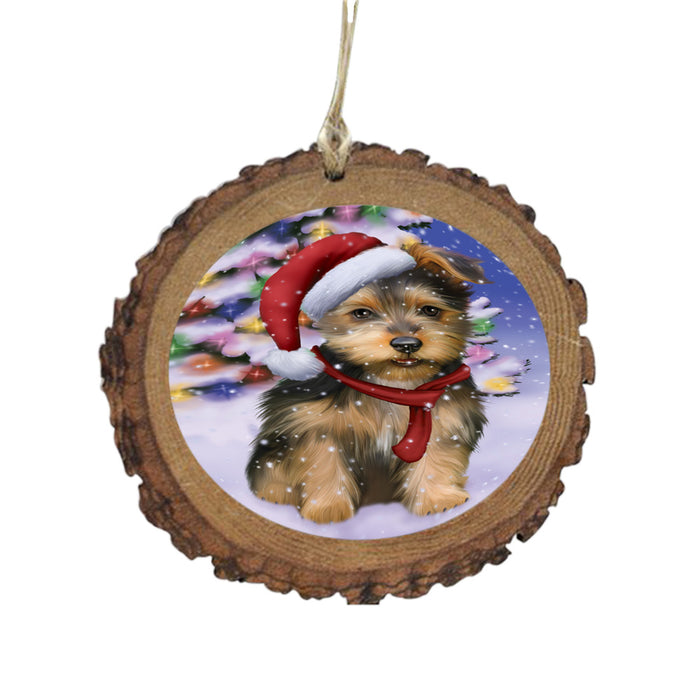 Winterland Wonderland Australian Terrier Dog In Christmas Holiday Scenic Background Wooden Christmas Ornament WOR49507