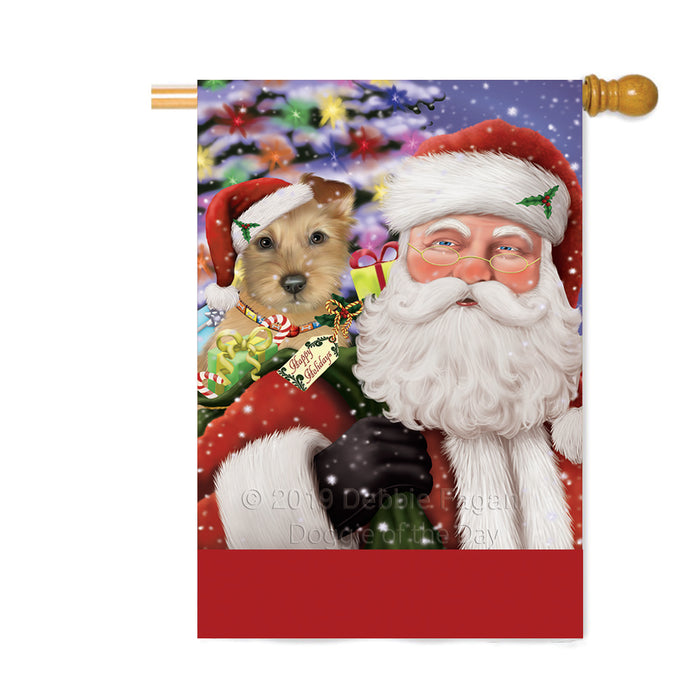 Personalized Santa Carrying Australian Terrier Dog and Christmas Presents Custom House Flag FLG-DOTD-A63400