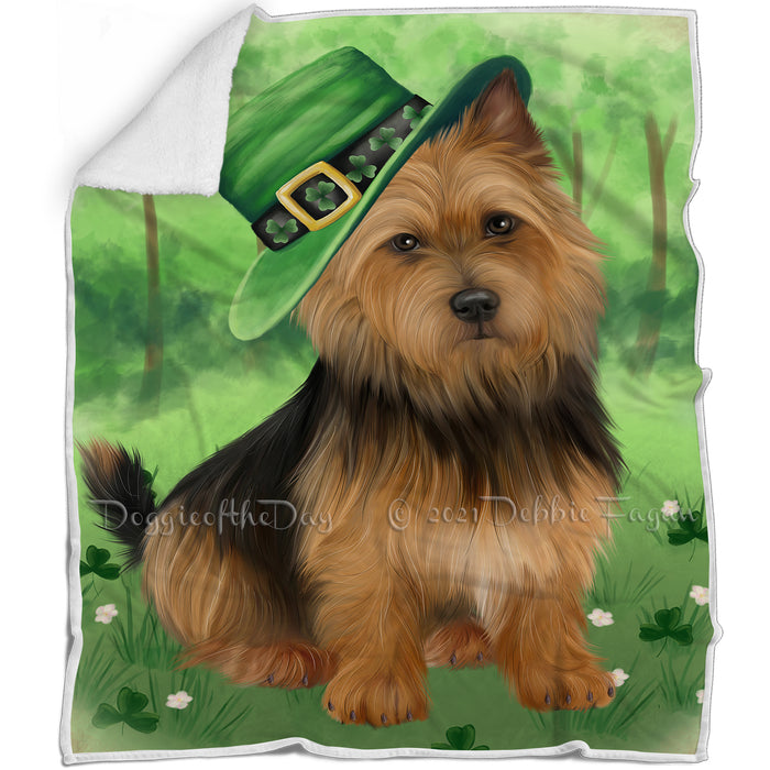 St. Patricks Day Irish Portrait Australian Terrier Dog Blanket BLNKT132393