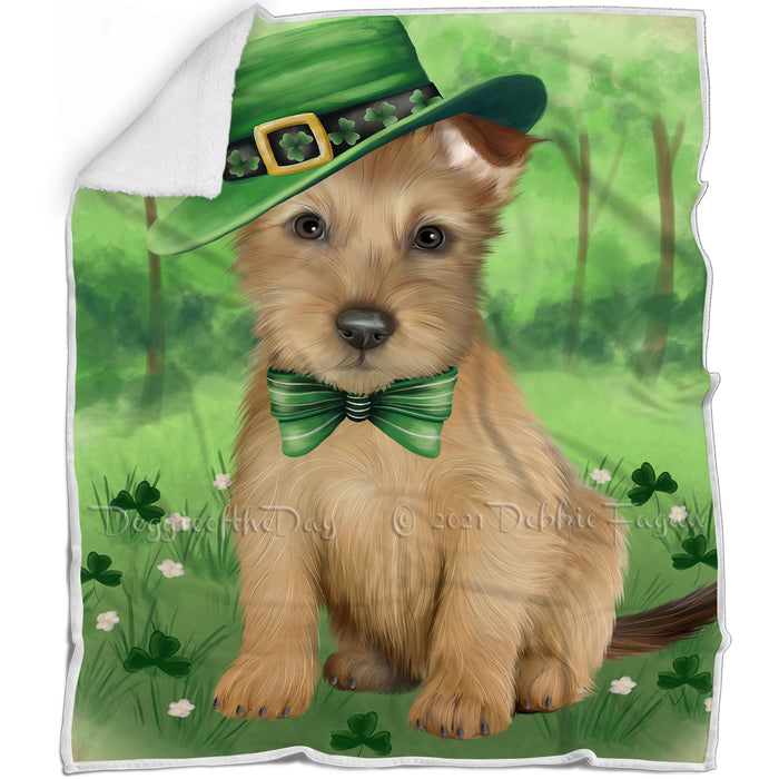 St. Patricks Day Irish Portrait Australian Terrier Dog Blanket BLNKT132411
