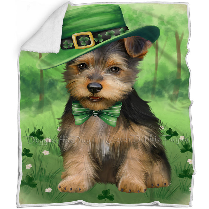 St. Patricks Day Irish Portrait Australian Terrier Dog Blanket BLNKT132420