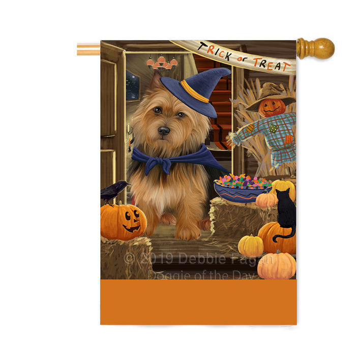 Personalized Enter at Own Risk Trick or Treat Halloween Australian Terrier Dog Custom House Flag FLG-DOTD-A59498