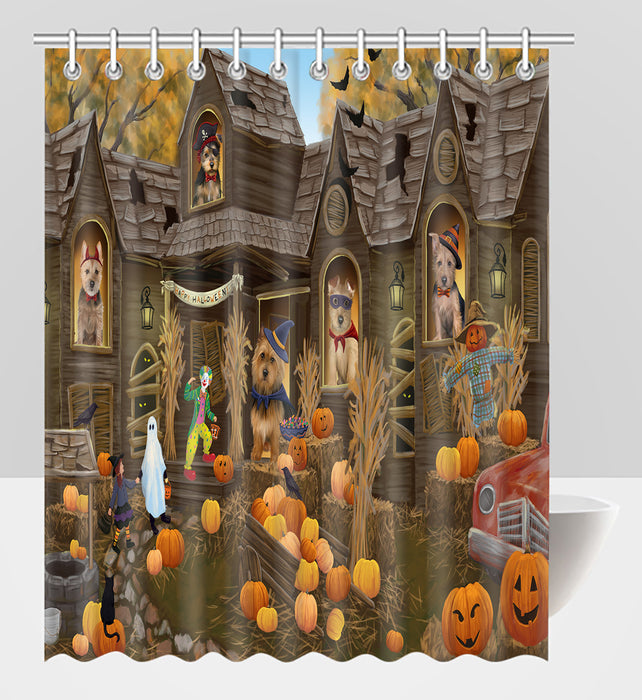 Haunted House Halloween Trick or Treat Australian Terrier Dogs Shower Curtain