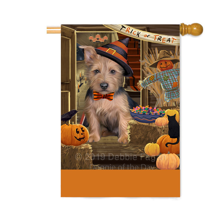 Personalized Enter at Own Risk Trick or Treat Halloween Australian Terrier Dog Custom House Flag FLG-DOTD-A59501